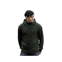 aran crafts sweat à capuche irlandais pour homme, 100 % laine mérinos (hd5228), vert militaire, m