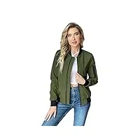yunclos veste bomber légère femme jacket court poches blouson vintage motard zippée,vert,s