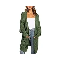 uusollecy gilet long femme front ouvert, casual loose manches longues cardigan en tricot avec poche vert foncé xl