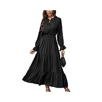 robe longue pour femme avec nœud papillon et taille haute à volants et tunique élégante à manches lanterne(m-le noir)