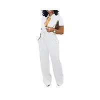 xinlees combinaison élégante à col en v pour femme - pantalon droit décontracté - combishort formel, blanc 5361-1, medium