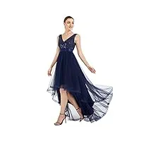 ever-pretty robe cocktail mariage femme longue paillettes tulle col v asymétrique a line brillante bleu marine 36