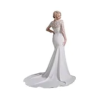 babyonlinedress robe de mariée longue avec traîne en dentelle femme luxueuse sirène pour mariage manches longues 36