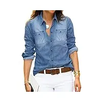 vetinee chemises en jean boutonnées pour femmes, hauts à manches longues, chemises western en chambray jean, lapis air, xxl