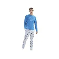 trendyol herren mit slogan webstoff t-shirt-hose pyjama ensemble, navy blue, s aux femmes