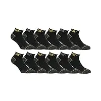 caterpillar 12 paires chaussettes travail sneaker hommes prévention des accidents talon et pointe renforcées coton (noir, 35-38)