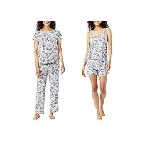 lucky brand ensemble de pyjama 4 pièces pour femme, mini denim floral, x-small