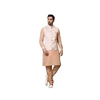 pyjama indien royal ethnique pour mariage festif traditionnel jodhpuri kurta avec veste nehru (gilet à la taille) pour homme, pêche et crème, 38