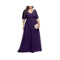 pinup fashion robe de bal grande taille en mousseline de soie double col en v taille empire pour soirée formelle, violet, 50 plus