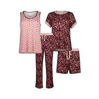 lucky brand ensemble de pyjama 4 pièces pour femme, chemise de nuit, débardeur, pantalon de pyjama, short de détente (s-xl), rouge, l