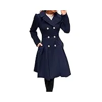 grace karin femme manteau d'hiver bleu marine pardessus à manches longues double bouton revers veste chaude couleur unie style décontracté outwear 2xl cl0977a21-07
