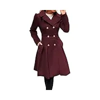 femme manteau d'hiver à revers vin rouge à manches longues veste chaude de couleur unie style décontracté vêtements d'extérieur 2xl cl0977a21-08