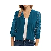 grace karin cardigan femme en tricot boutonné col v dentelle patchwork manches 3/4 cardigan l bleu jean chic
