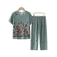 rosmall ensembles de pyjama 2pcs pyjama set floral imprimer des vêtements de nuit lâches minces à manches courtes suit de nuit (color : rose, size : xx-large)