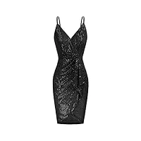 grace karin femmes club night out robes v-neck ruched sequin glitter dress sexy sans manches moulante robe crayon noir m