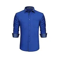 hisdern chemise habillée bleu royal formelle à manches longues boutonnée marron rayure travail mode smart col floral coupe régulière chemises m