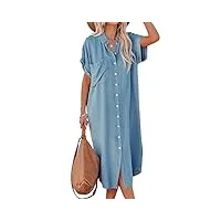 cupshe femme robe casual boutonné à col de chemise manchon de cloche longue shirt robe tunique blouse bleu l