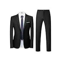 allthemen costume homme mariage 2 pièces slim fit smoking costume couleur pure casual deux boutons formel veste et pantalon homme noir l
