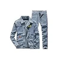 smoky gray punk 2 pièces pour homme haut et pantalon veste en jean à manches longues et grande poche + ensembles de jeans, veste l jeans 34, taille unique