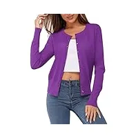 votepretty cardigan léger femme court cardigan d'été manches longues pull en jersey(violet,l)