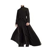 fashion_first matrix neo keanu reeves costume gothique steampunk pour homme noir, manteau en coton noir., m