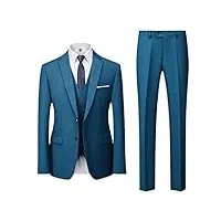 hommes casual business costume 3 pièces ensemble mâle deux boutons blazer pantalon gilet, lake blue à deux boutons, taille s