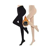 chechury collants opaque pour femmes nude jambes polaire chaud extensible collant en molleton résistant bas beige leggings taille haute imperméable,beige,noir,l-xl（60-80kg）