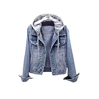 seiveini veste en jean à capuche pour femme blouson trous manches longues denim jacket vintage légère denim veste elégant manteau en jean slim fit a bleu xl