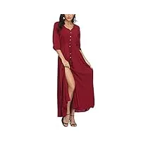 vogmate femme ete robe longue col en v Élegante taille haute 3/4 manches robe boheme plage maxi robes fluide décontractées rouge xl