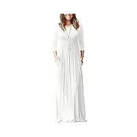 wneedu femme robe longue manches 3/4 robes maxi décontractées avec poches robes femme blanc lâche grandes tailles xxl