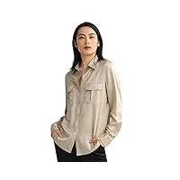 lilysilk chemise en soie pour femme - 22 mm - en soie de mûrier - manches longues et col en v - avec uniforme militaire - pour le travail, la randonnée, les voyages, abricot, xs