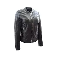 a1 fashion goods veste de motard en cuir souple noir avec fermeture éclair pour femme, noir , 46