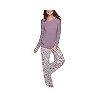 vanity fair beyond comfort ensemble pyjama en modal courtes pijama, manches longues : craie de lilas/motif léopard épicé, xl femme