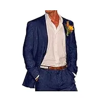 botong lot de 2 combinaisons de mariage en lin pour homme avec revers en pointe, costume de bal de fin d'année, coupe droite, smoking d'été, tenue décontractée, bleu marine, 50 cm