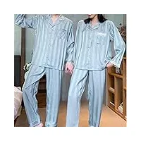 hycyyfc pyjamas blue striped homewear suit couple pyjamas femmes ice silk thin men's long sleeves (color : a, size : women-xxlcode)