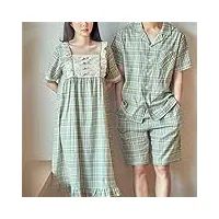 hycyyfc pyjamas chemise de nuit for femme à manches courtes longue grande taille robe couple pyjamas for homme home wear (color : blue, size : women-l code)