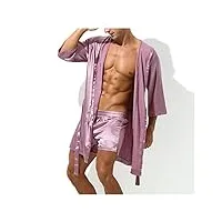 bonoco peignoir short ensemble pyjama robe de nuit robe robe homme chemise de nuit en satin de soie kimono peignoir vêtements de nuit (couleur : b taille : code l) (color : b)