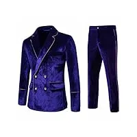 hjxx costume en velours 2 pièces pour homme ajustée Élégante affaires mariage décontracté tuxedo,violet,large
