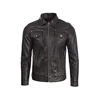 aviatrix veste harrington classique en cuir véritable super doux pour homme (agq5), noir/coutures noires, xl