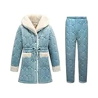 saturey pyjamas d'hiver femmes pyjamas à manches longues épais flanelle matelassée veste femme hiver trois couches corail velours rembourré salopette (color : coral, size : xl)
