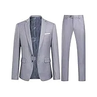 youthup costume homme 2 pièces coupe fit slim blazer coupe classique ensemble de pantalons de veste formelle de mariage dîner rendez-vous, gris clair-1, xl