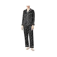 valin ensemble de pyjama top et pantalon capri vêtements de nuit 100% soie 19 momme noir femme pyjama en soie manches longues simple,l,t8267