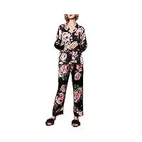 valin ensemble de pyjama top et pantalon capri vêtements de nuit 100% soie 19 momme noir femme pyjama en soie manches longues floral,xl,t8189zb