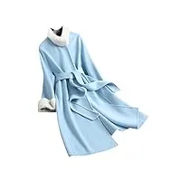 pulcykp manteau femme automne et hiver cachemire long slim fit trench coat bleu clair m manteau buste 112cm, bleu clair, m