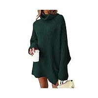 lillusory chandail à manches longues chauve-souris pour femme, col haut, confortable, surdimensionné, tunique en tricot long, vert noirâtre, xl