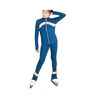 coyi veste et pantalon de patinage sur glace, costumes de patinage artistique pantalons longs pour fille femmes jambières de gymnastique chaudes d'entraînement brilla(size:3xs,color:bleu)