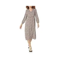 amazon essentials robe midi légère en georgette à manches longues avec col en v (disponible en grande taille) femme, marrón espresso léopard, l