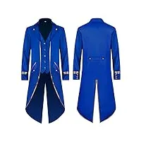 veste gothique pour homme deguisement halloween vintage medieval costume queue de pie adulte chevalier steampunk victorien manteau long cosplay carnaval (bleu, 2xl)