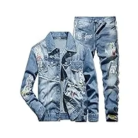 hcclijo ensembles de jeans pour homme veste + jeans bleu ensemble deux pièces survêtement pour homme imprimé pantalon en denim veste de costume l jeans 34