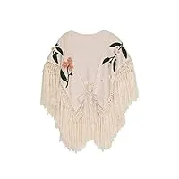 mgwye rétro tricoté extérieur brodé châle printemps et automne frangé cape cardigan veste femmes (color : a, size